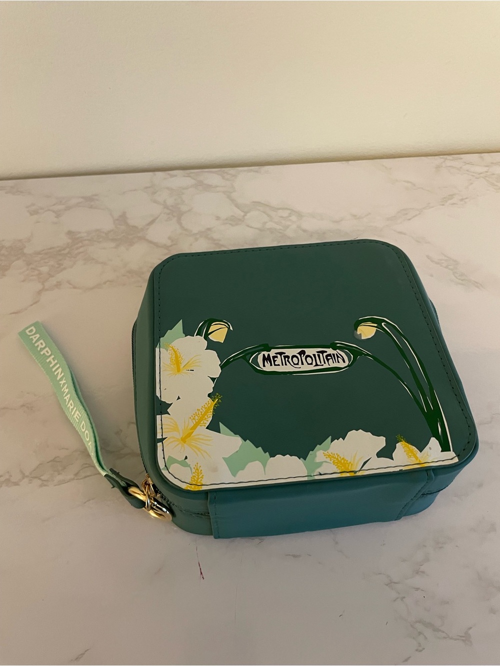 Paris Metro Floral Cosmetic Case in Teal with Wrist Strap